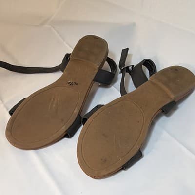 Sugar Studded Black Ankle Strap Flat Sandals Women's Buckle Casual Summer - Thumbnail 3