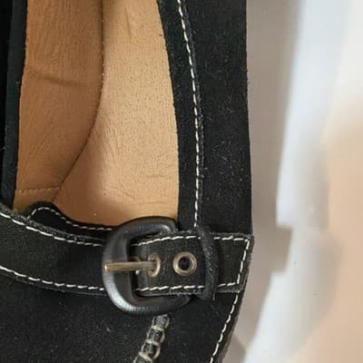 M.P.S. Black Suede Moccasin Flats Buckle Accent Comfort Women's Size 7.5M - Thumbnail 5