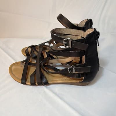 Sugar Black Gladiator Strappy Flat Sandals Women's Buckle Casual Summer - Thumbnail 2