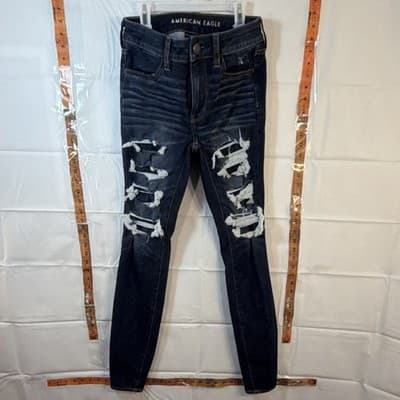 American Eagle High Rise Jegging Distressed Blue Stretch Women's Jeans - Thumbnail 3