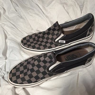 Vans Classic Slip-On Checkerboard Men's Casual Shoe Black Gray US 7.5 - Thumbnail 4