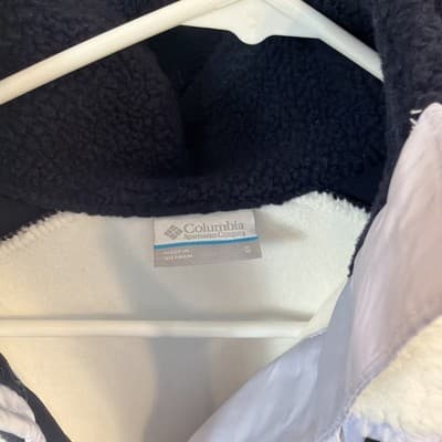 Columbia Women's Lodge Sherpa Pullover, Navy Blue and White, 2 avail in Size SM - Thumbnail 2