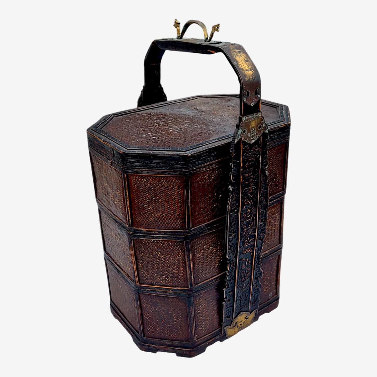 1950's 3 Tiered Octagonal Brass Handled Chinese Wedding Basket - Image 1