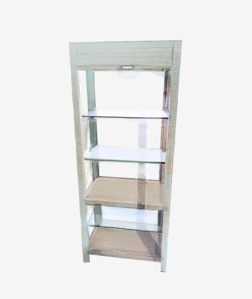 1970's Henry Link White Wicker Woven Wrapped 5-Tier Pin-Lit Étagère - Image 1