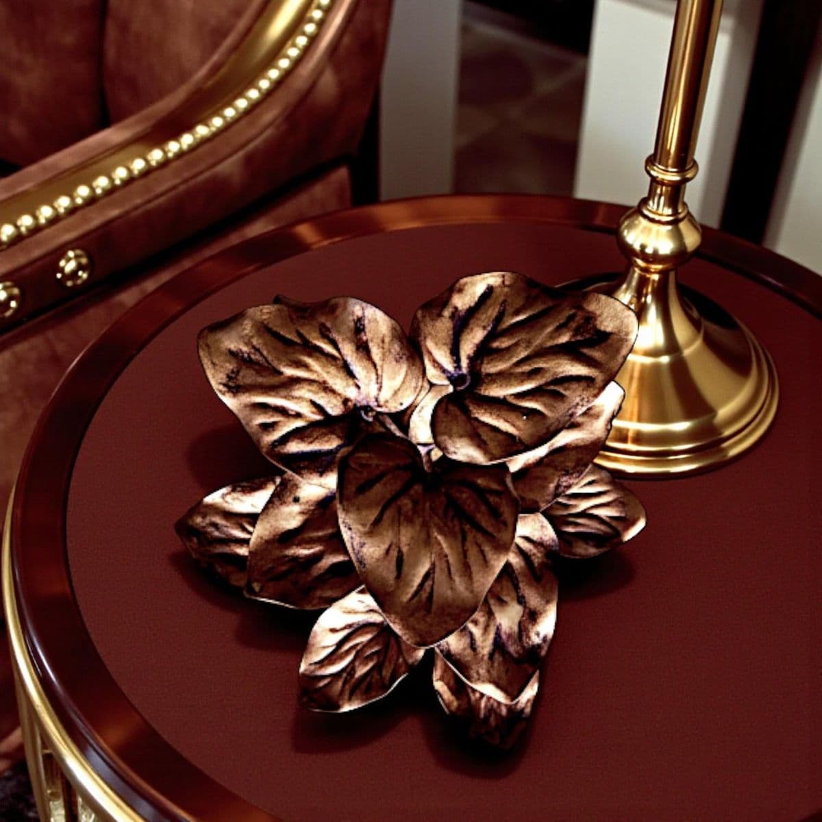 1970s Leaves on the Vine, Walter Hatches Co Gilded Toleware Centerpiece - Made in Italy - Thumbnail 3