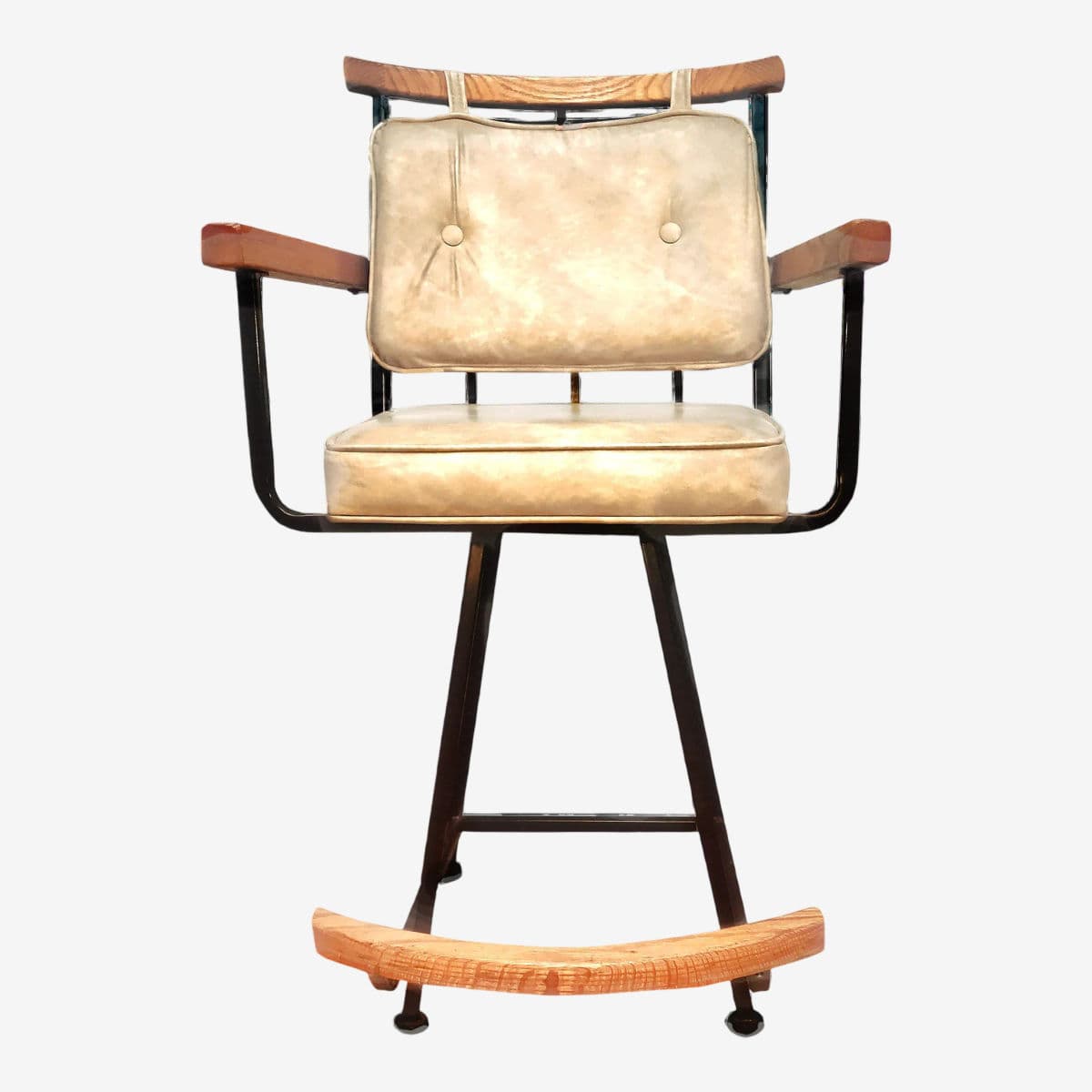 Mid 20th Century Attributed to Cleo Baldon Bar Wood and Metal Upholstered Bar Counter Stool - Image 1