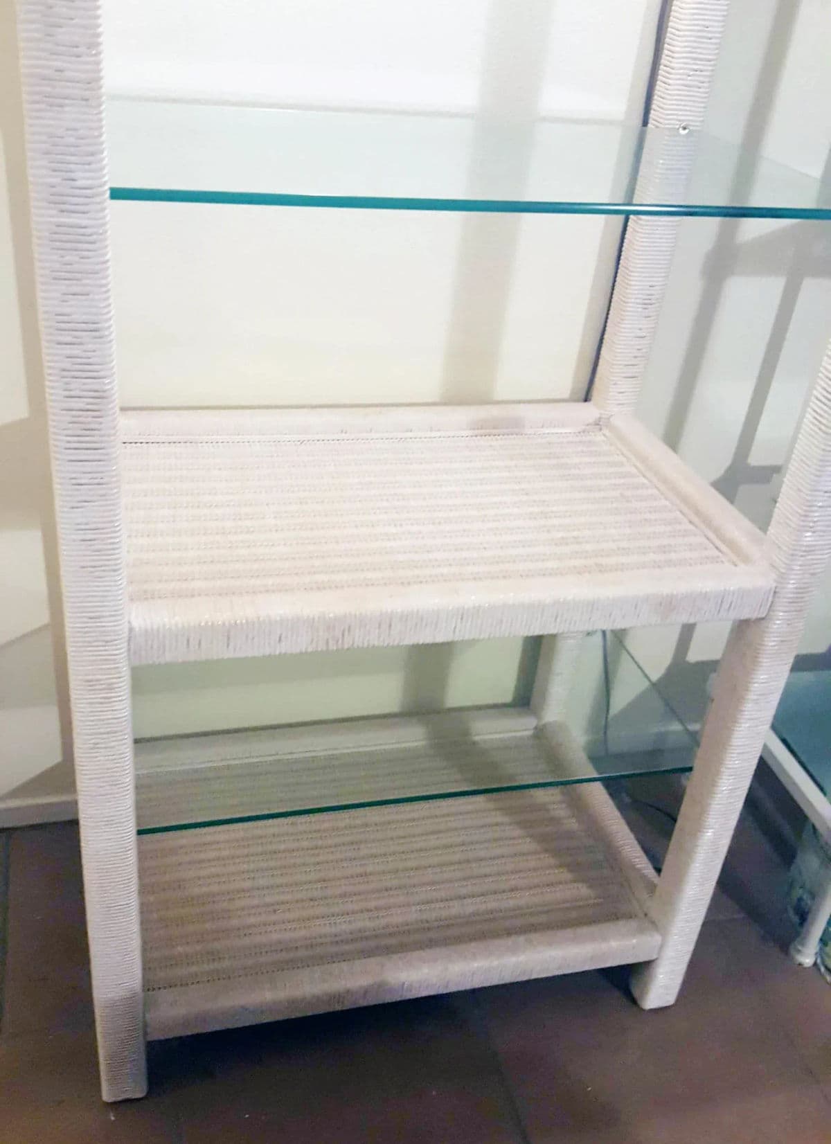 1970's Henry Link White Wicker Woven Wrapped 5-Tier Pin-Lit Étagère - Thumbnail 8