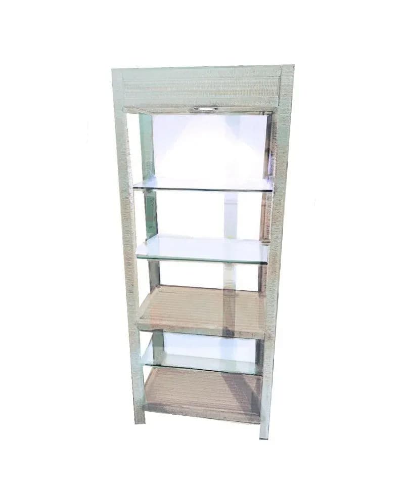 1970's Henry Link White Wicker Woven Wrapped 5-Tier Pin-Lit Étagère - Thumbnail 10