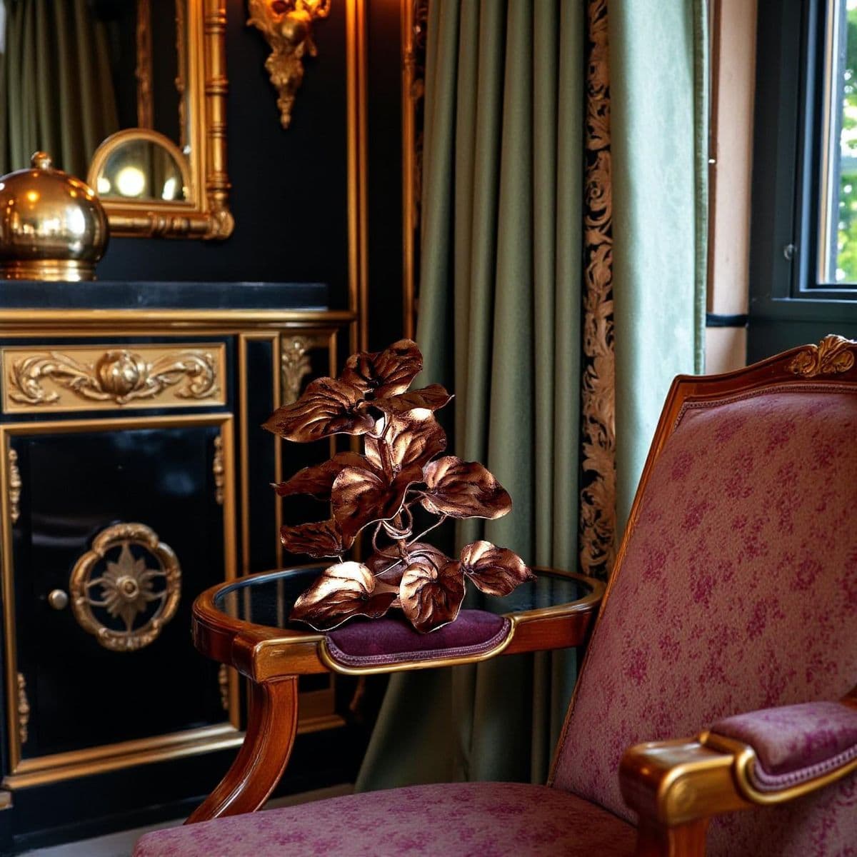 1970s Leaves on the Vine, Walter Hatches Co Gilded Toleware Centerpiece - Made in Italy - Thumbnail 7