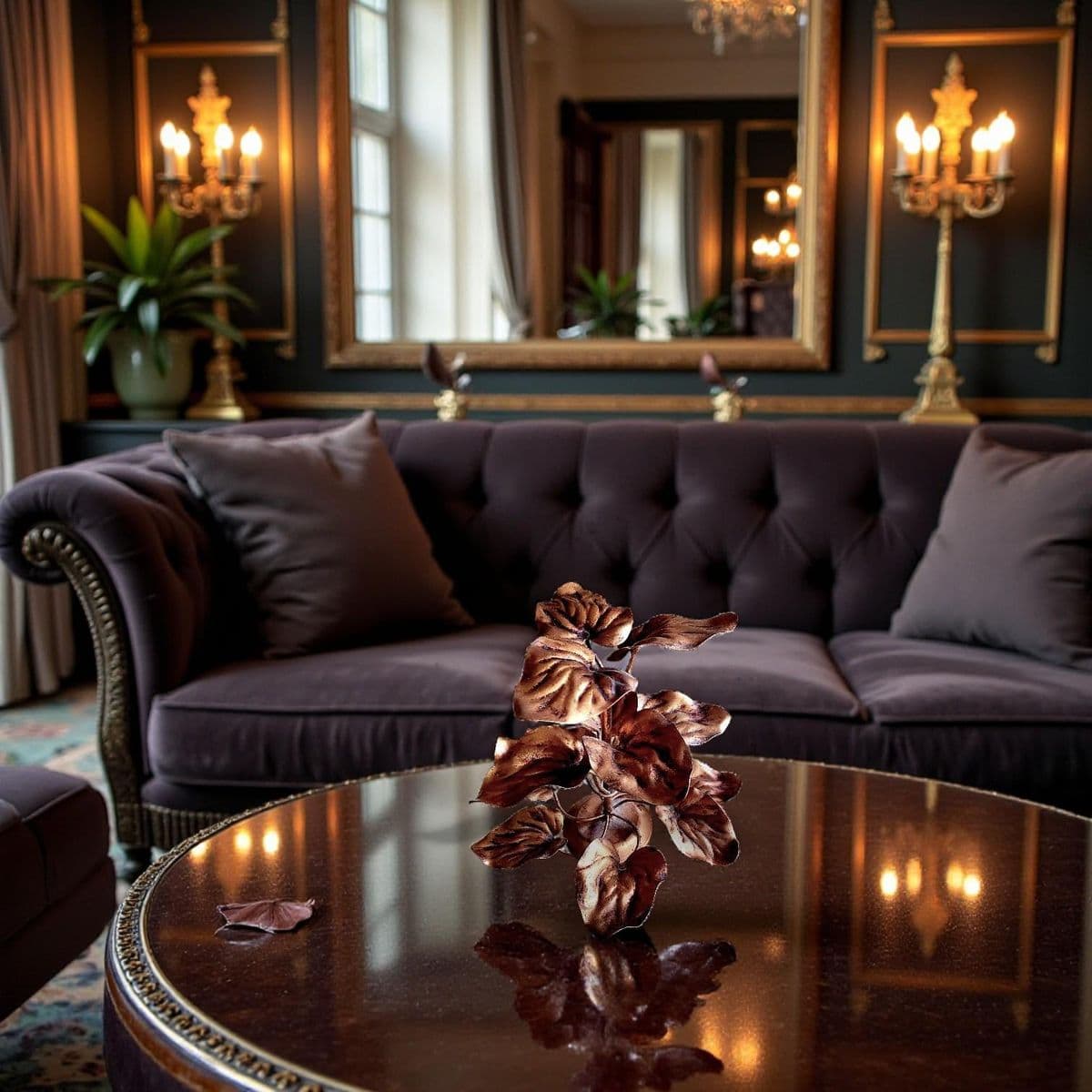 1970s Leaves on the Vine, Walter Hatches Co Gilded Toleware Centerpiece - Made in Italy - Thumbnail 8