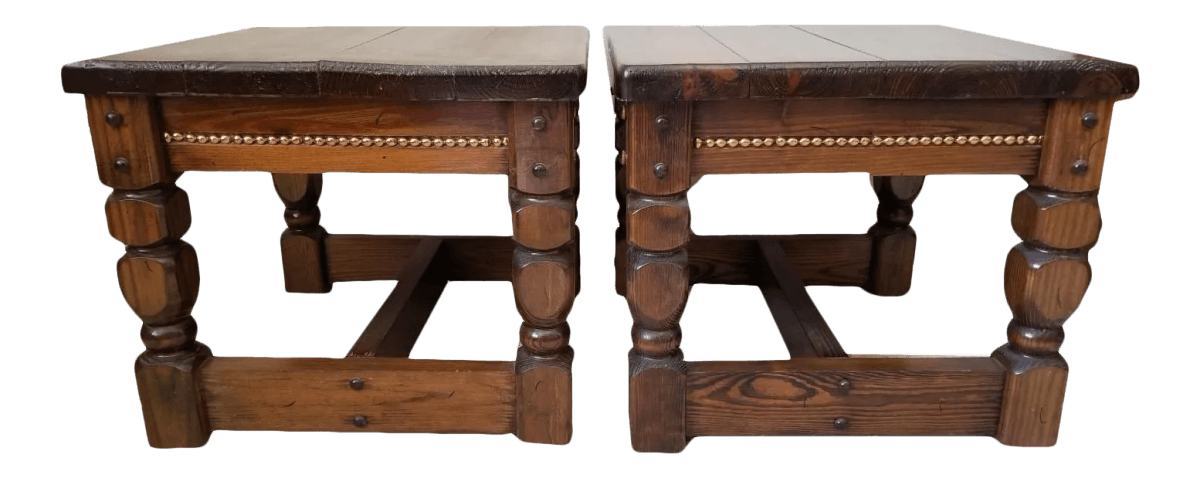 20th C English Dark Walnut Rustic Bobbin Turned Side Table - Thumbnail 2