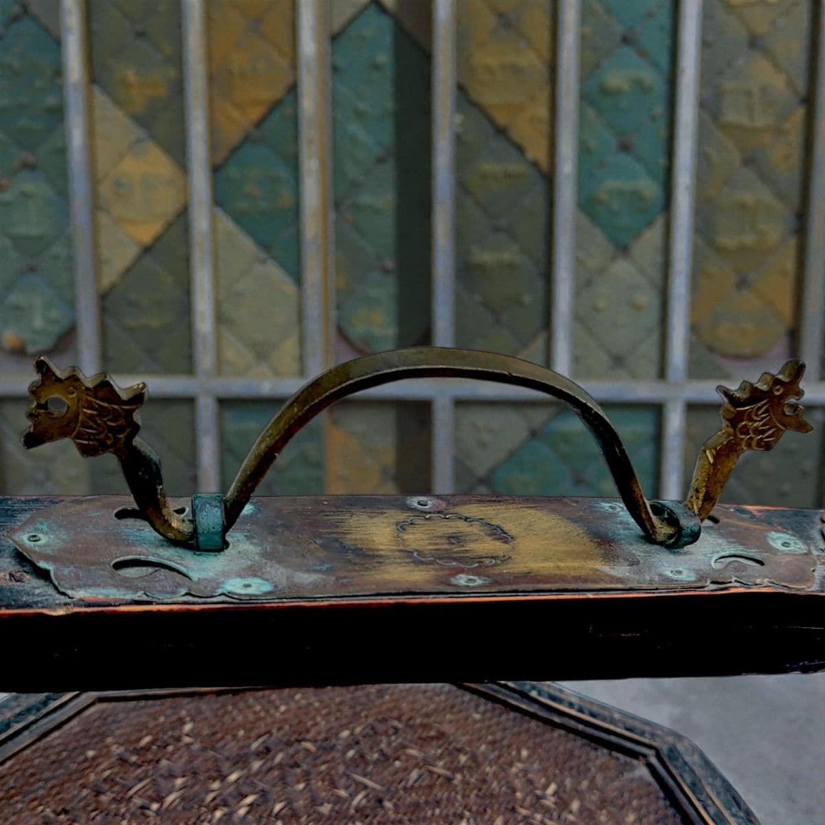 1950's 3 Tiered Octagonal Brass Handled Chinese Wedding Basket - Thumbnail 15