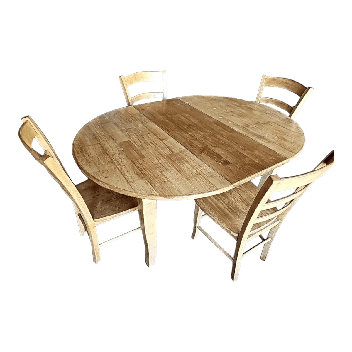 Vintage Amish Style Expandable Rustic Farmhouse Kitchen Table and 4 Ladderback Chairs - Thumbnail 2