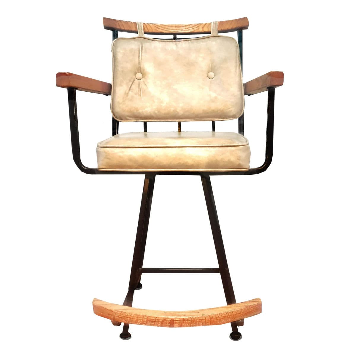 Mid 20th Century Attributed to Cleo Baldon Bar Wood and Metal Upholstered Bar Counter Stool - Thumbnail 7