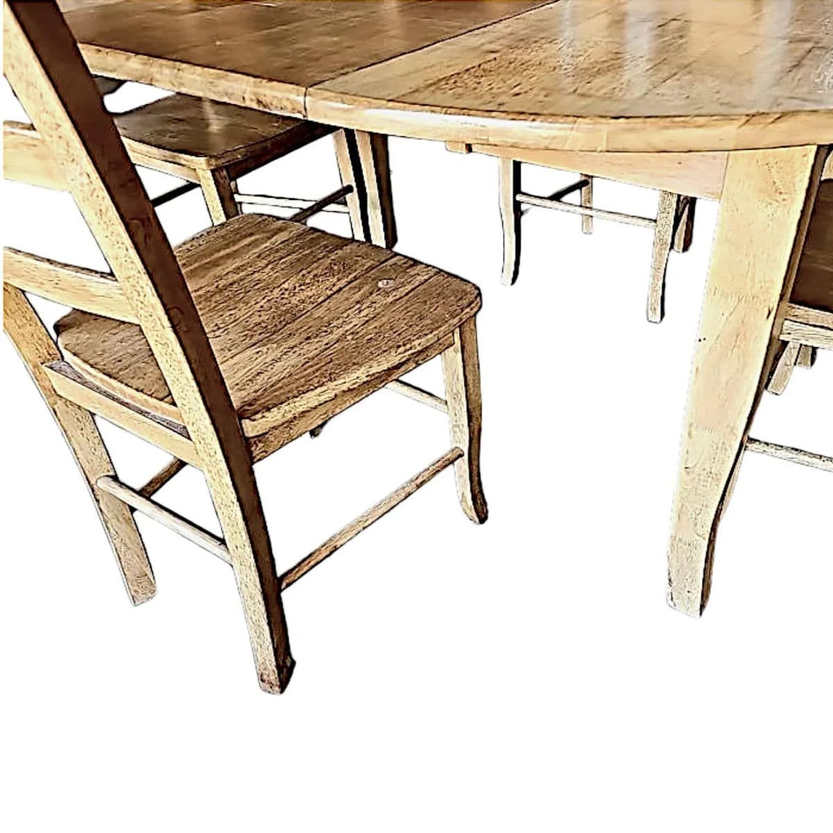 Vintage Amish Style Expandable Rustic Farmhouse Kitchen Table and 4 Ladderback Chairs - Thumbnail 3