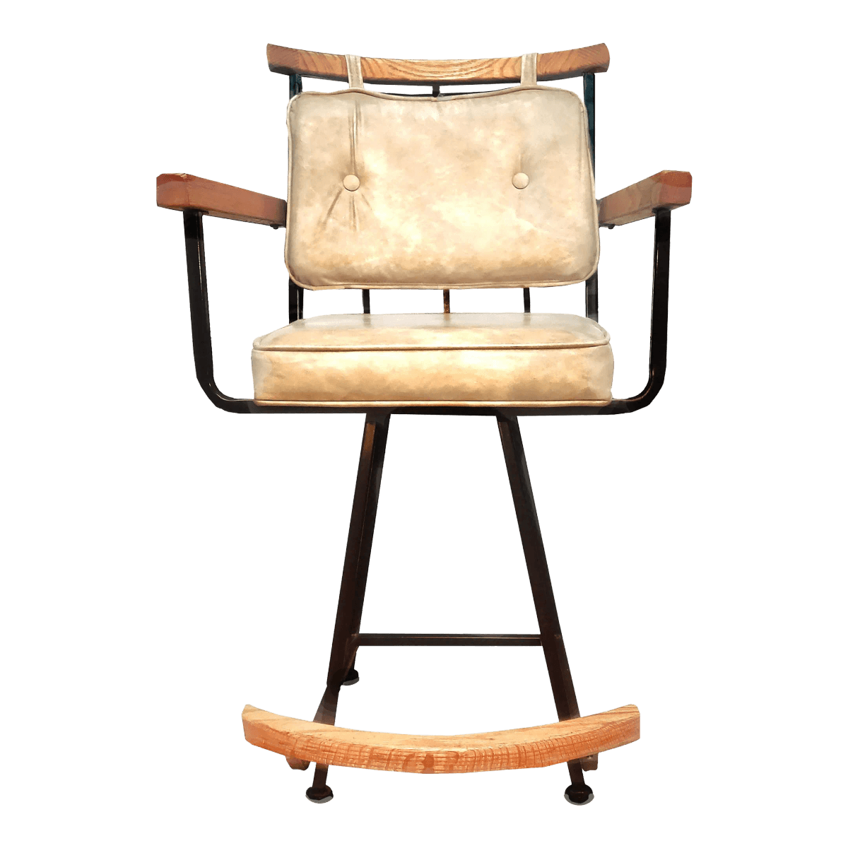 Mid 20th Century Attributed to Cleo Baldon Bar Wood and Metal Upholstered Bar Counter Stool - Thumbnail 2