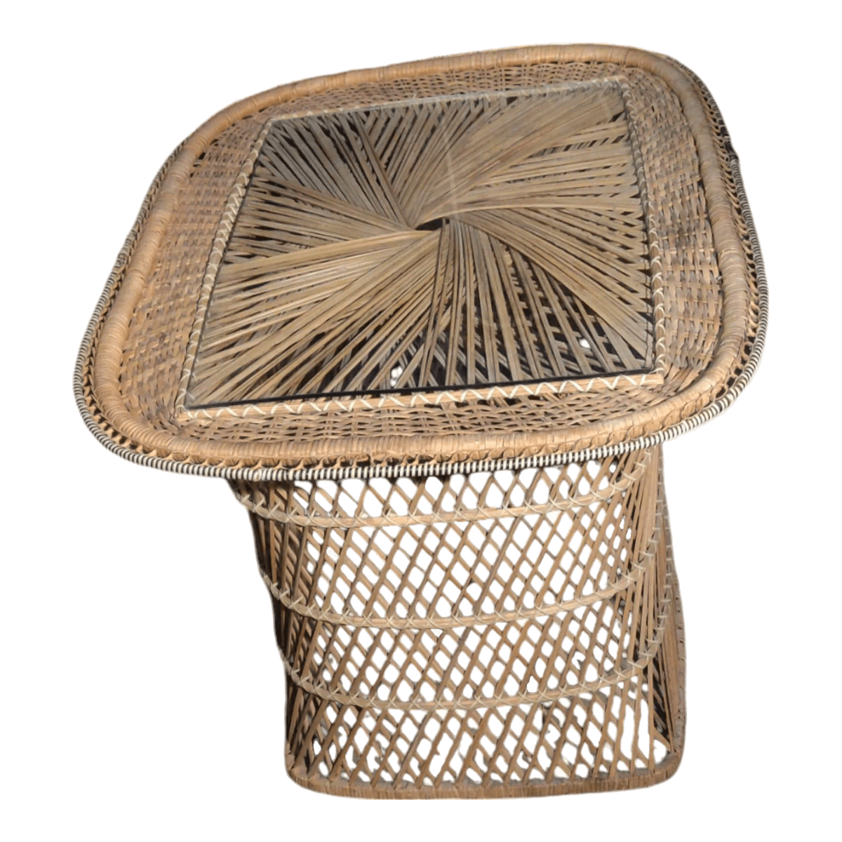 Mid-Century Bohemian Chic Casual Buri Rattan Rectangular Coffee Table - Thumbnail 2