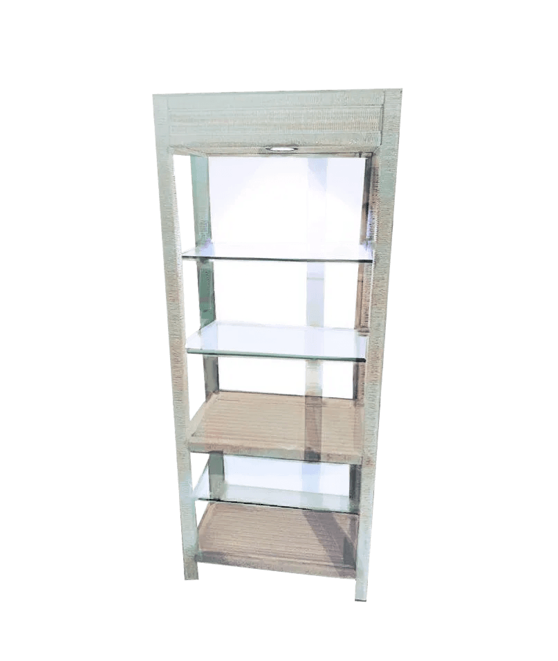 1970's Henry Link White Wicker Woven Wrapped 5-Tier Pin-Lit Étagère - Thumbnail 2