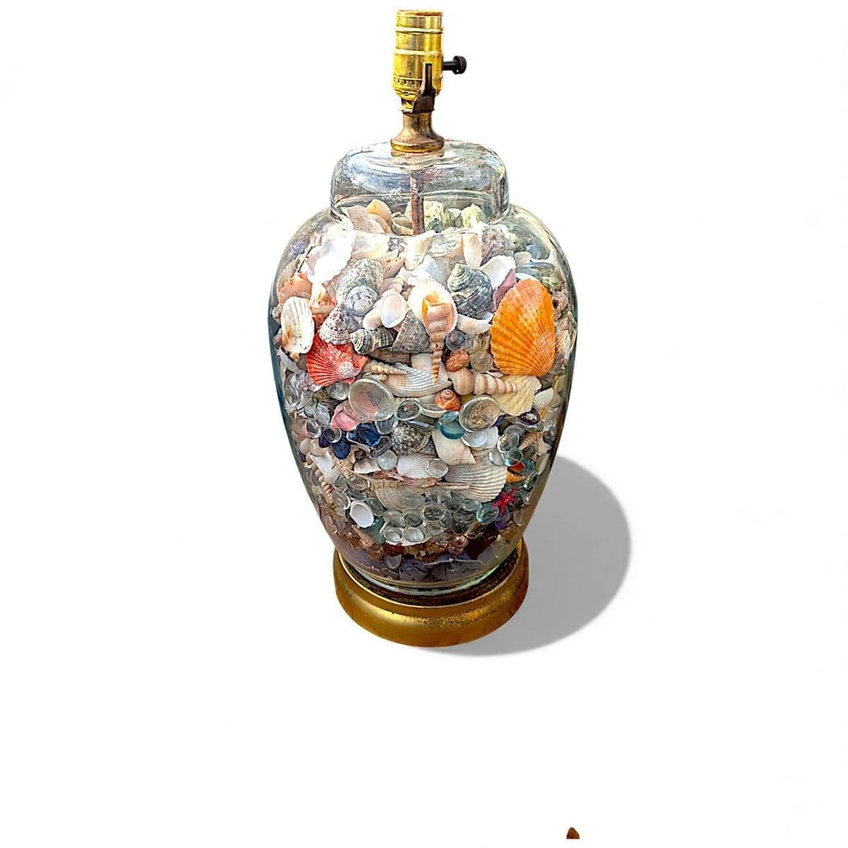 Colorful 1980s Mid-Century Modern Coastal Style Seashell Filled Glass Ginger Jar Table Lamp - Thumbnail 7