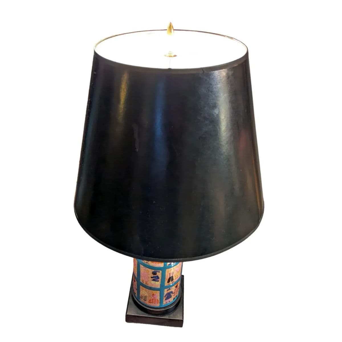 1960s Hand Painted Folk Art Quilt Inspired Table Lamp Unsigned With Edward Shade - Thumbnail 6