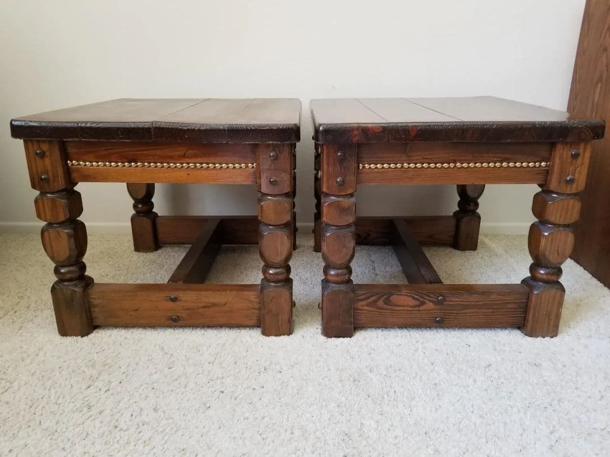20th C English Dark Walnut Rustic Bobbin Turned Side Table - Thumbnail 10