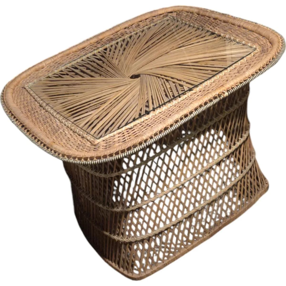 Mid-Century Bohemian Chic Casual Buri Rattan Rectangular Coffee Table - Thumbnail 4