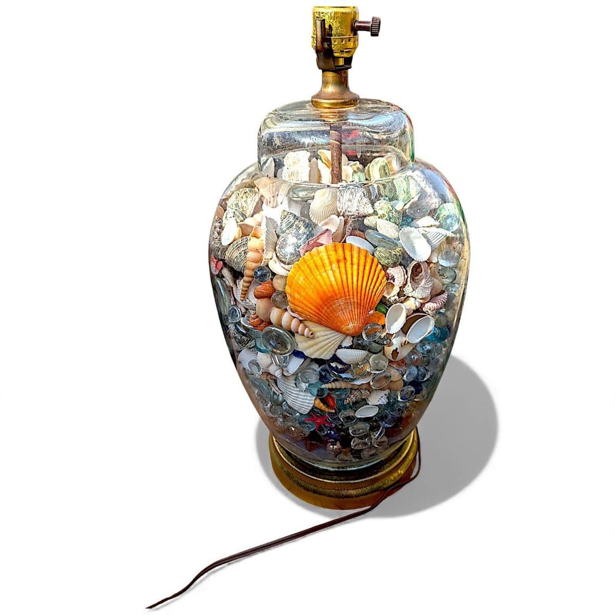 Colorful 1980s Mid-Century Modern Coastal Style Seashell Filled Glass Ginger Jar Table Lamp - Thumbnail 10