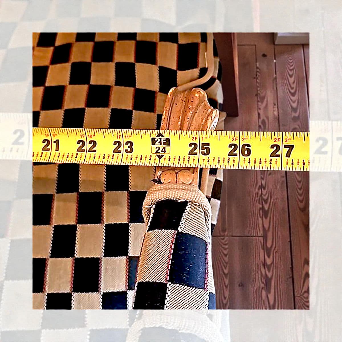 1960’s Polychromed Beechwood Louis XV Checker Upholstered Fauteuil - Thumbnail 16