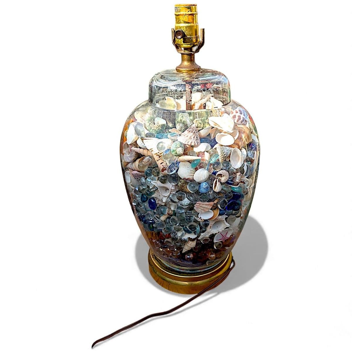 Colorful 1980s Mid-Century Modern Coastal Style Seashell Filled Glass Ginger Jar Table Lamp - Thumbnail 8