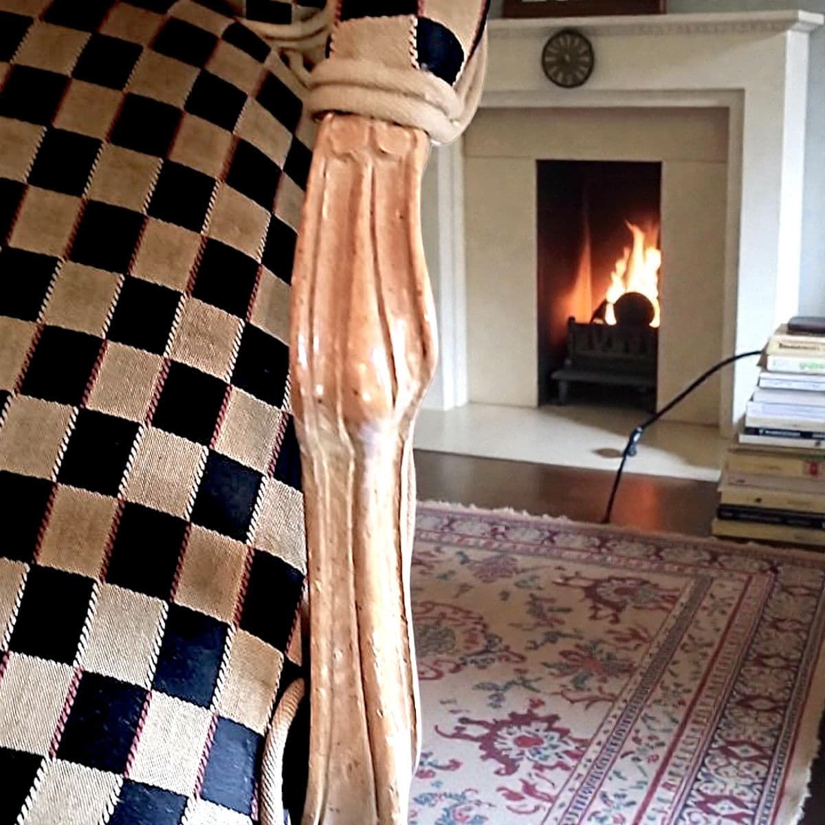 1960’s Polychromed Beechwood Louis XV Checker Upholstered Fauteuil - Thumbnail 14