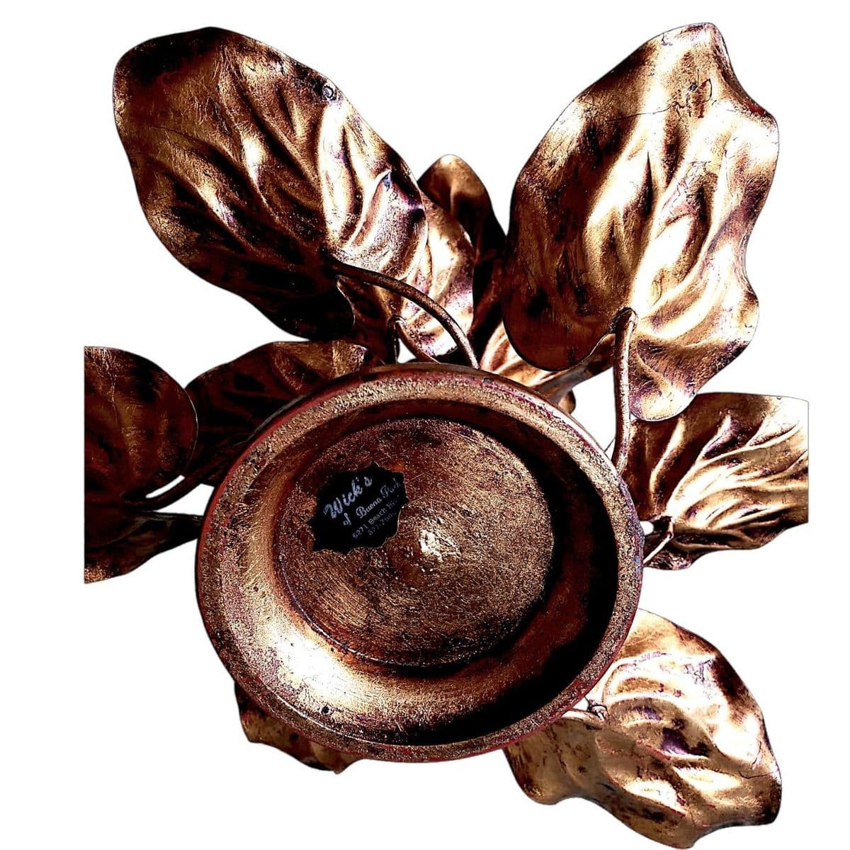 1970s Leaves on the Vine, Walter Hatches Co Gilded Toleware Centerpiece - Made in Italy - Thumbnail 13