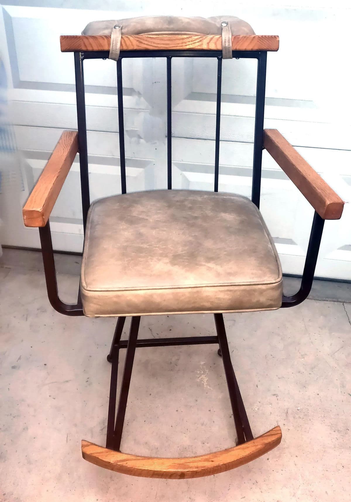 Mid 20th Century Attributed to Cleo Baldon Bar Wood and Metal Upholstered Bar Counter Stool - Thumbnail 6