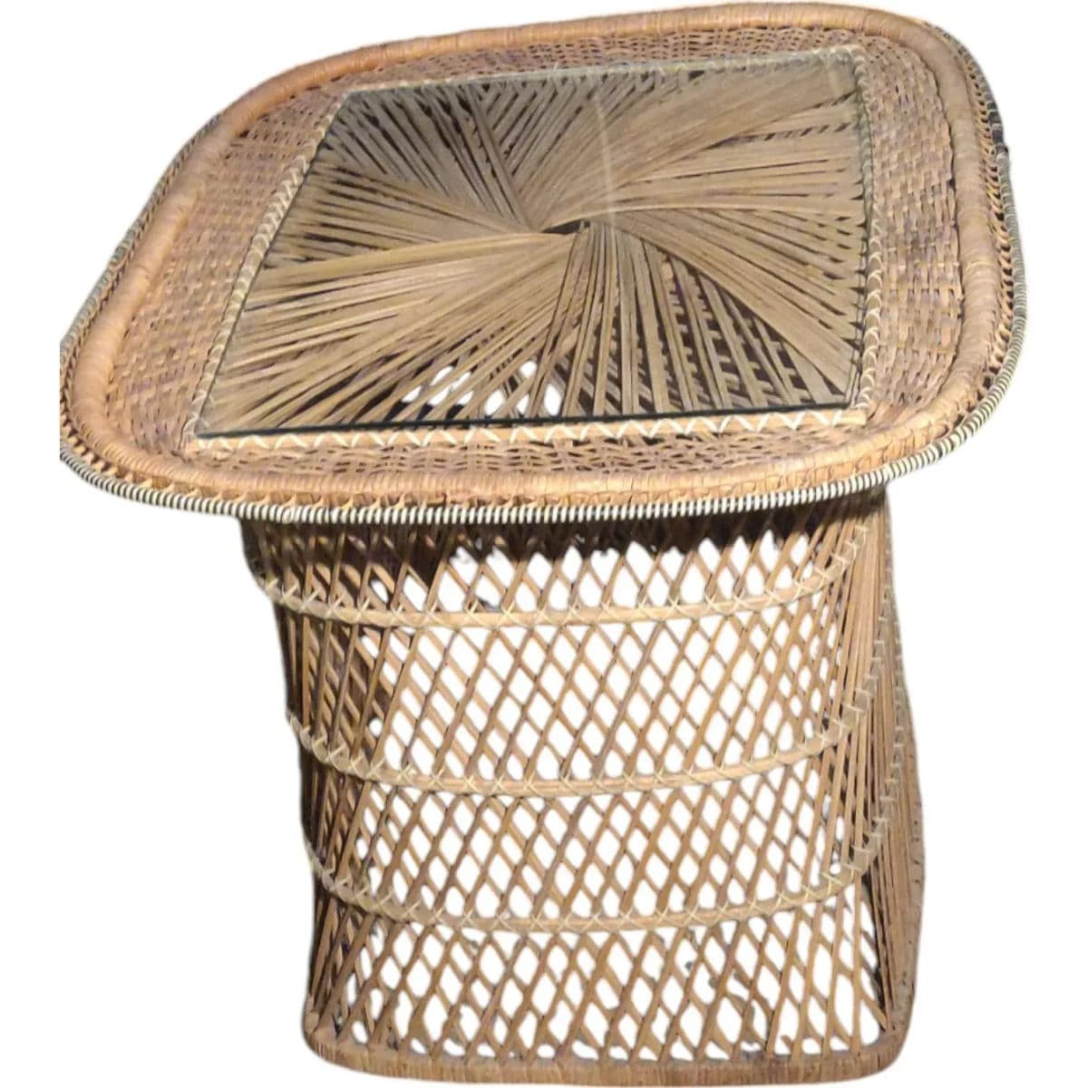 Mid-Century Bohemian Chic Casual Buri Rattan Rectangular Coffee Table - Thumbnail 3