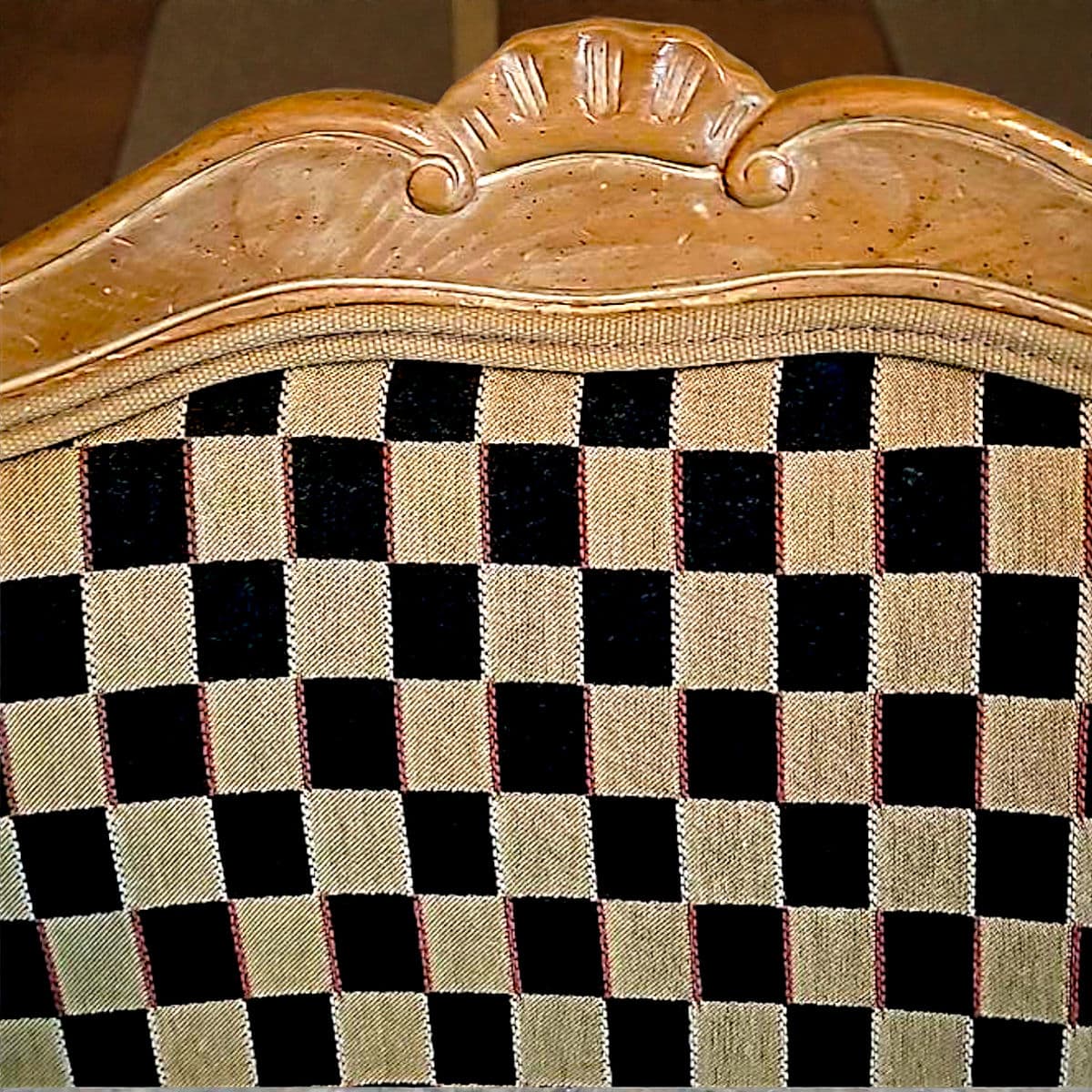 1960’s Polychromed Beechwood Louis XV Checker Upholstered Fauteuil - Thumbnail 6