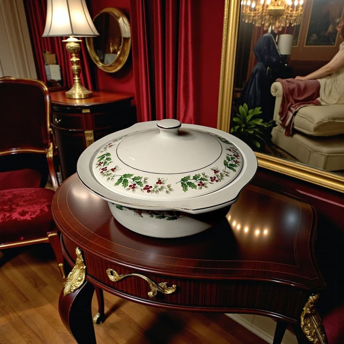 Late 20th Century Gibson Holiday Charm Holly Berry Dinnerware Place Setting for 4 - Set of 33 Pieces - Thumbnail 12