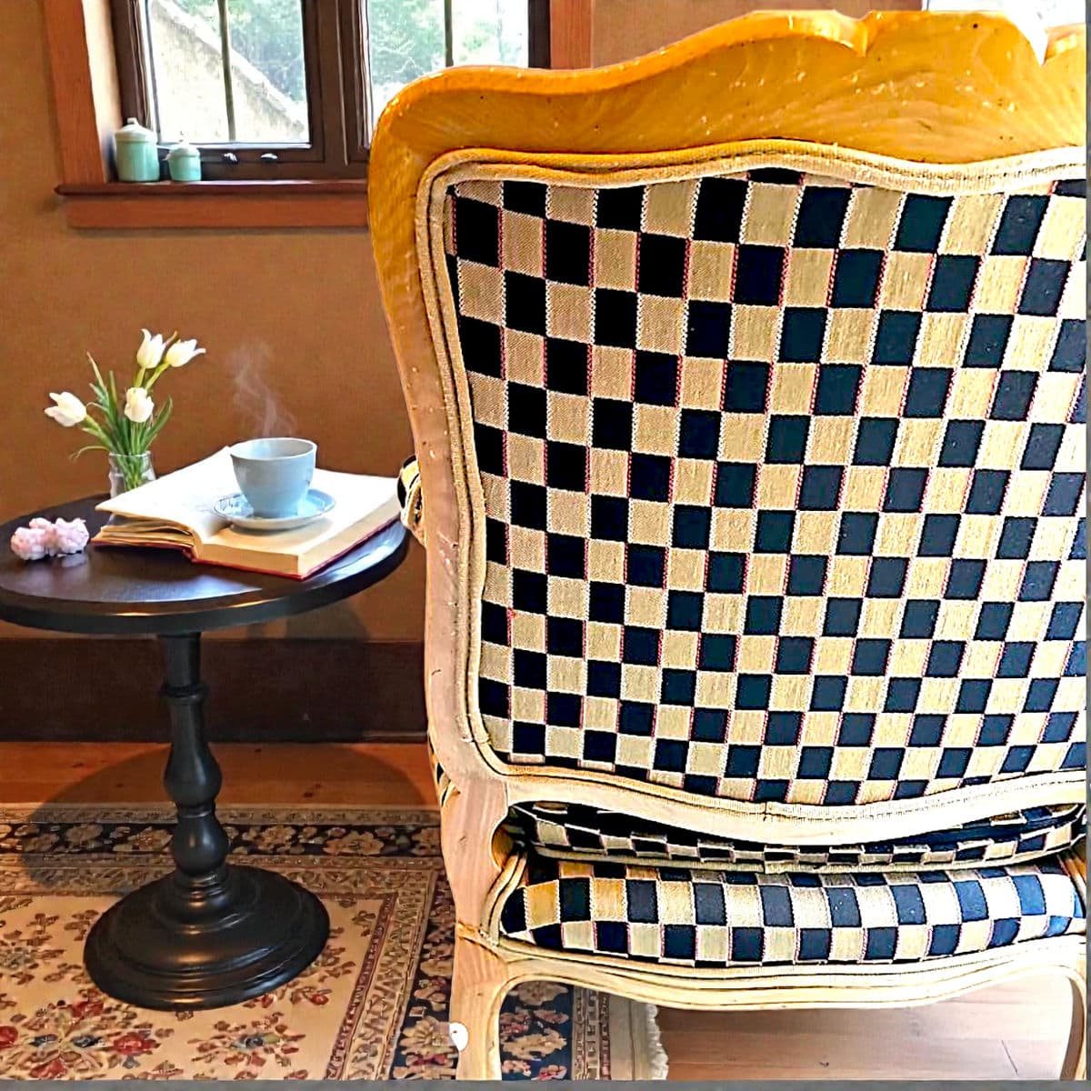 1960’s Polychromed Beechwood Louis XV Checker Upholstered Fauteuil - Thumbnail 11