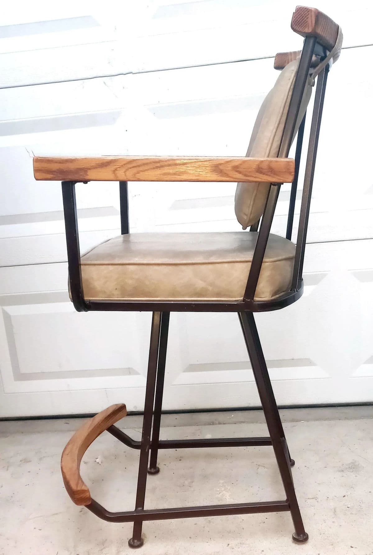 Mid 20th Century Attributed to Cleo Baldon Bar Wood and Metal Upholstered Bar Counter Stool - Thumbnail 5