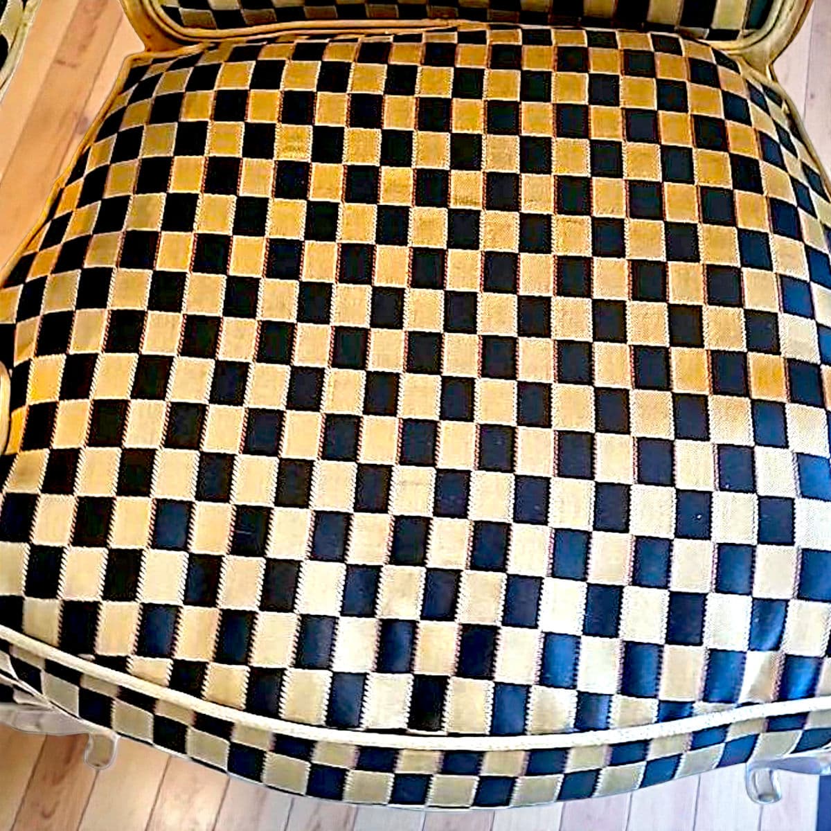 1960’s Polychromed Beechwood Louis XV Checker Upholstered Fauteuil - Thumbnail 9