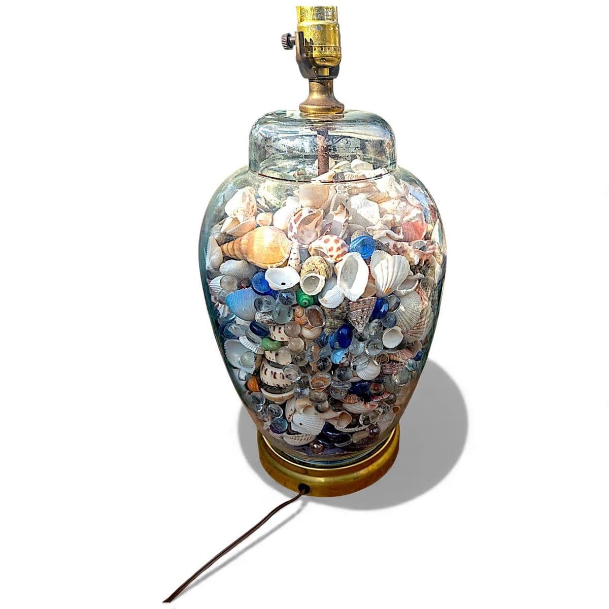 Colorful 1980s Mid-Century Modern Coastal Style Seashell Filled Glass Ginger Jar Table Lamp - Thumbnail 9