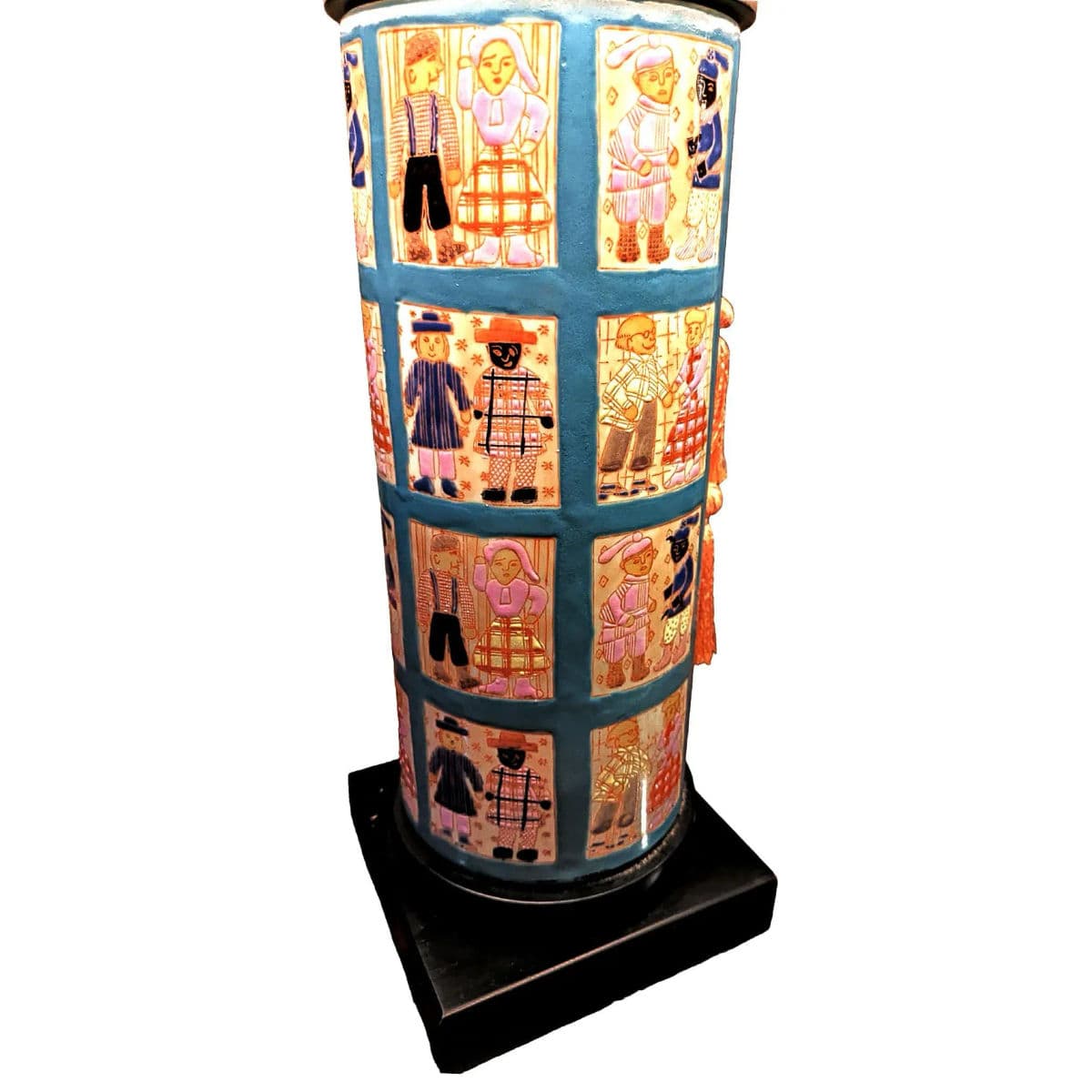 1960s Hand Painted Folk Art Quilt Inspired Table Lamp Unsigned With Edward Shade - Thumbnail 4