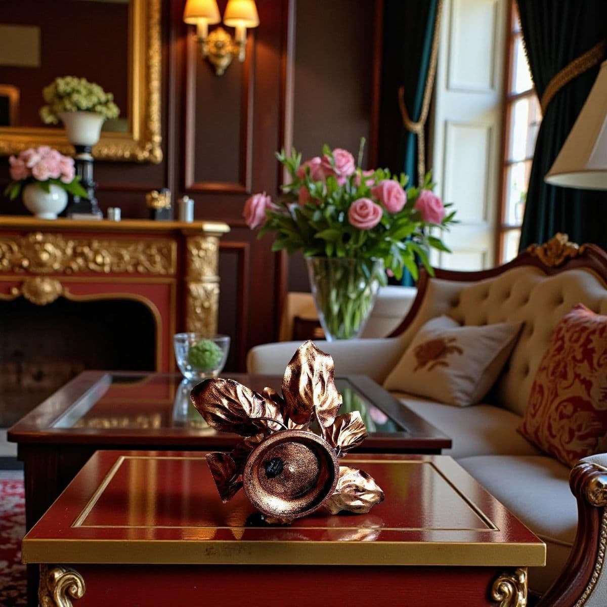 1970s Leaves on the Vine, Walter Hatches Co Gilded Toleware Centerpiece - Made in Italy - Thumbnail 6