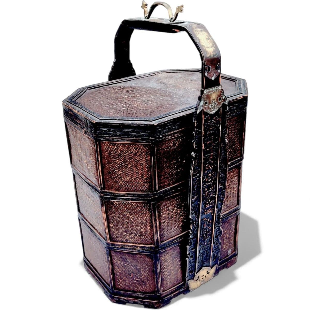 1950's 3 Tiered Octagonal Brass Handled Chinese Wedding Basket - Thumbnail 19