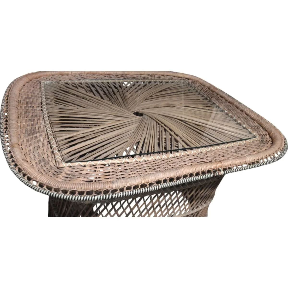 Mid-Century Bohemian Chic Casual Buri Rattan Rectangular Coffee Table - Thumbnail 5