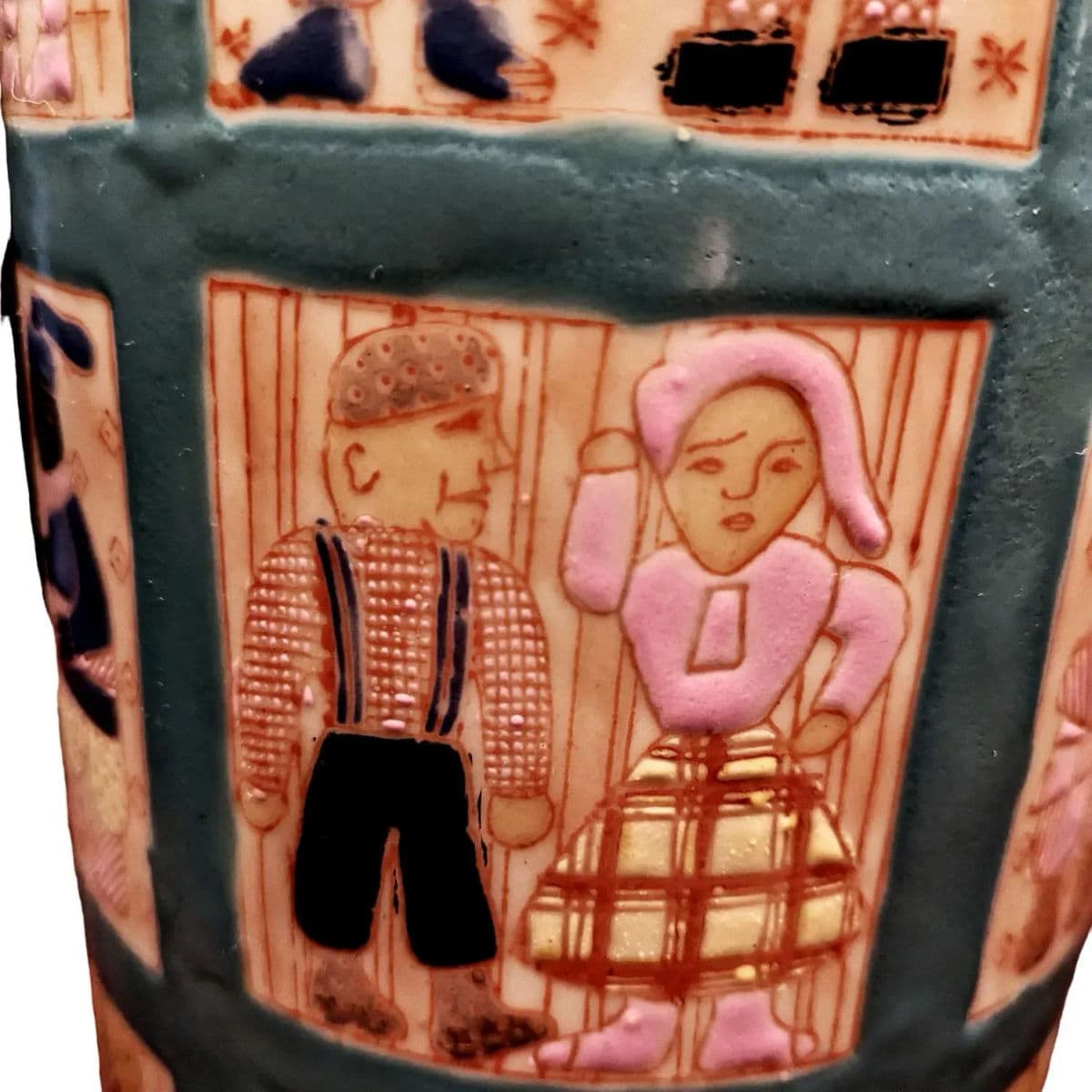 1960s Hand Painted Folk Art Quilt Inspired Table Lamp Unsigned With Edward Shade - Thumbnail 11