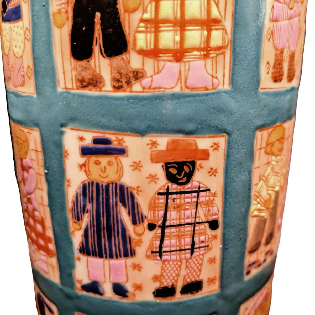 1960s Hand Painted Folk Art Quilt Inspired Table Lamp Unsigned With Edward Shade - Thumbnail 9