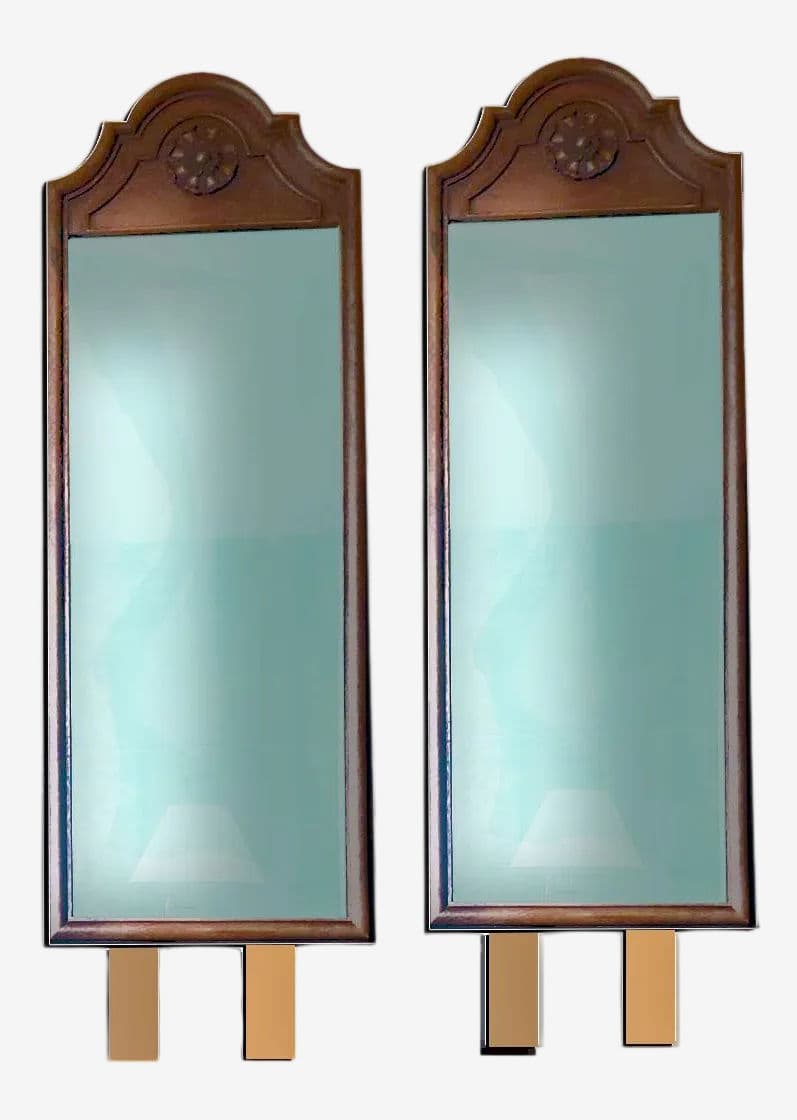 German Baroque Revival Tilting Resin Walnut Framed Dresser Mirrors - a Pair - Image 1