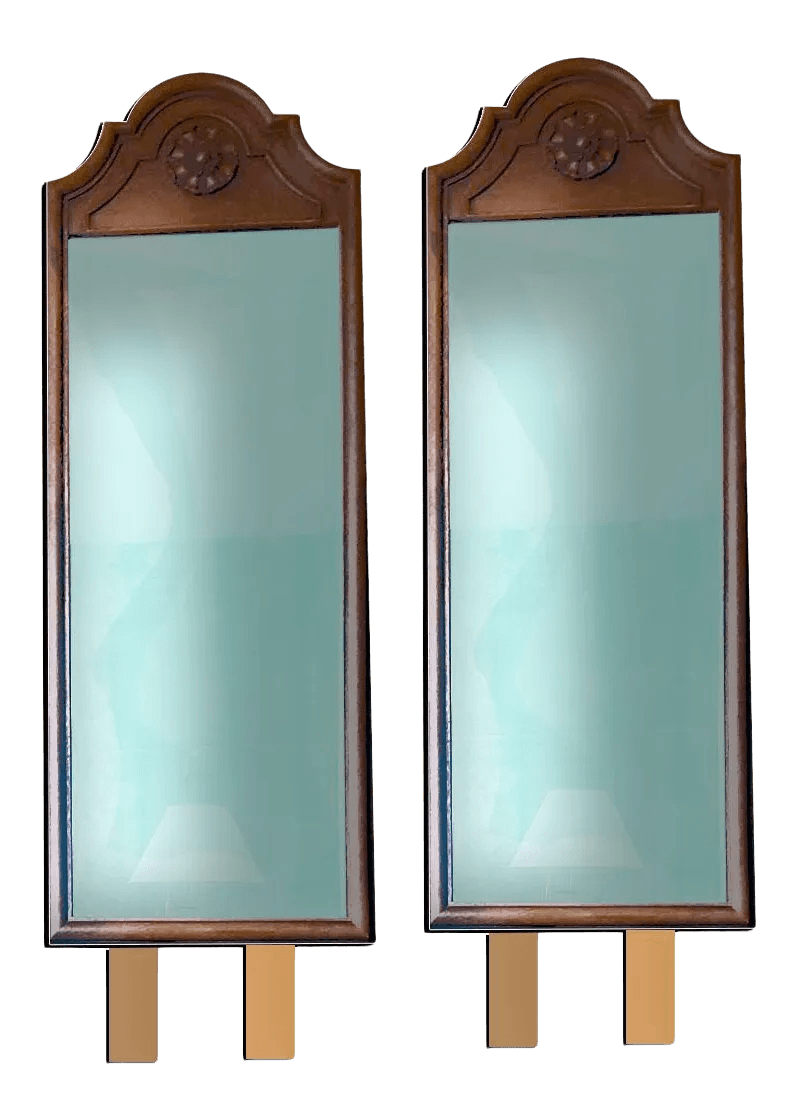 German Baroque Revival Tilting Resin Walnut Framed Dresser Mirrors - a Pair - Thumbnail 2