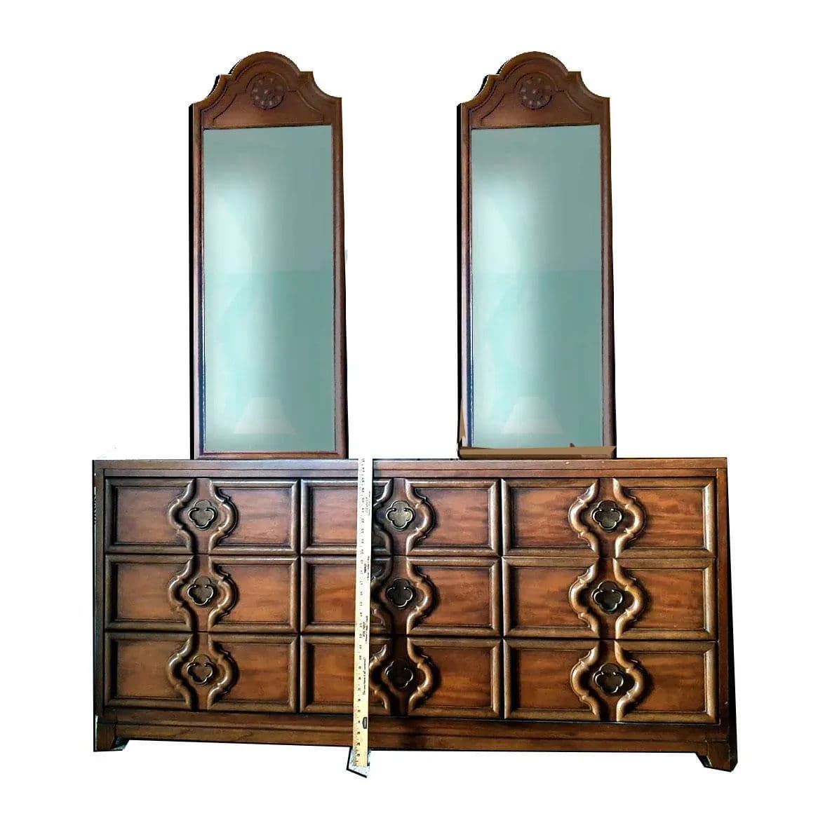 German Baroque Revival Tilting Resin Walnut Framed Dresser Mirrors - a Pair - Thumbnail 4