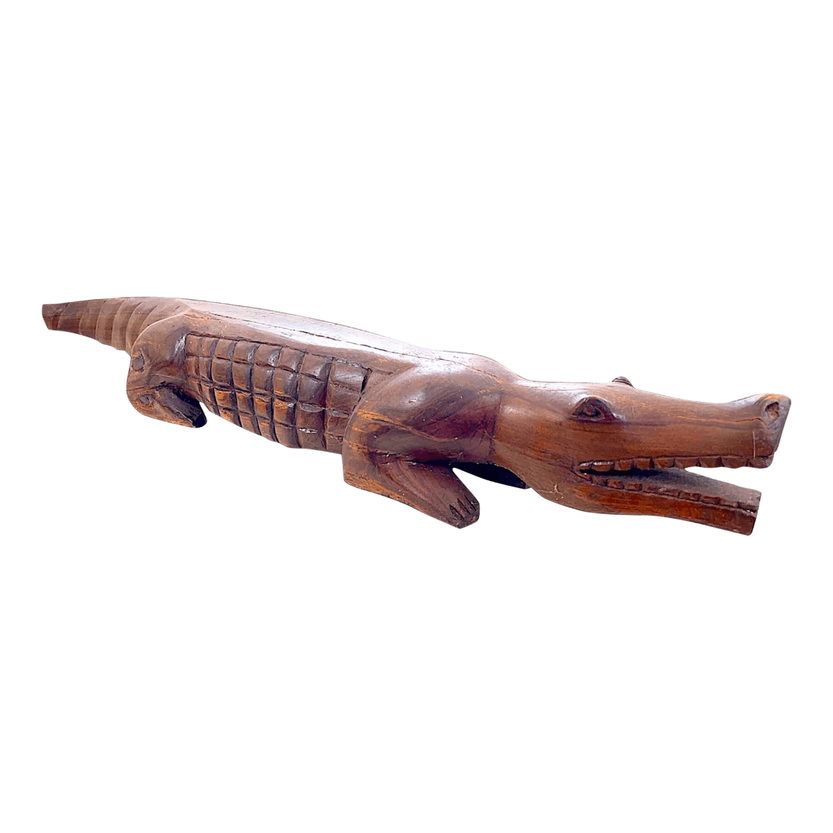 Extraordinary3.5 Foot Hand Sculpted Tribal Style Wooden Alligator Statue - Thumbnail 2