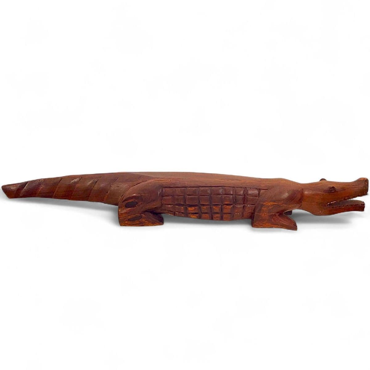 Extraordinary3.5 Foot Hand Sculpted Tribal Style Wooden Alligator Statue - Thumbnail 3